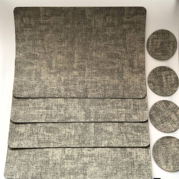 NEW 4 FAUX LEATHER PLACEMATS & COASTERS REVERSIBLE HEAT-RESISTANT BLACK & GRAY - Picture 8 of 13